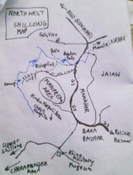 My map showing the northwest of Shillong