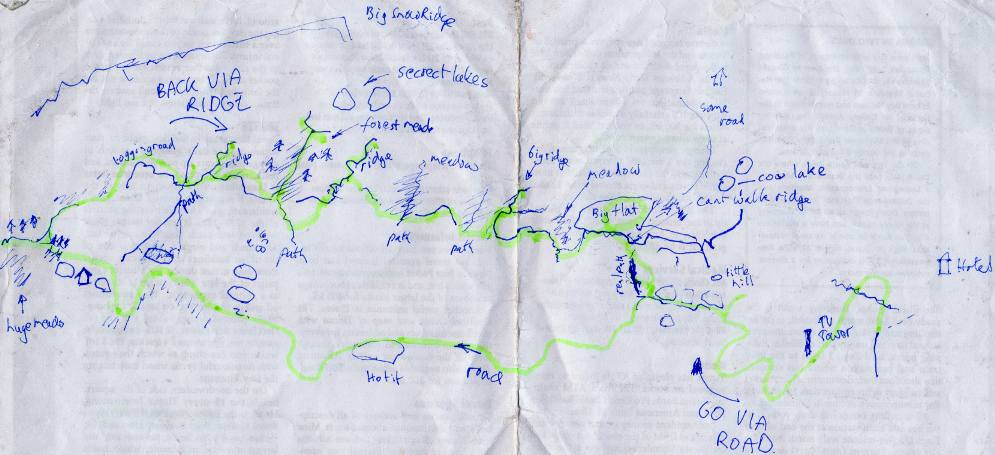 My walking route - going via road returning via hilltops