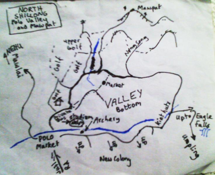 My map showing the north of Shillong and Polo valley