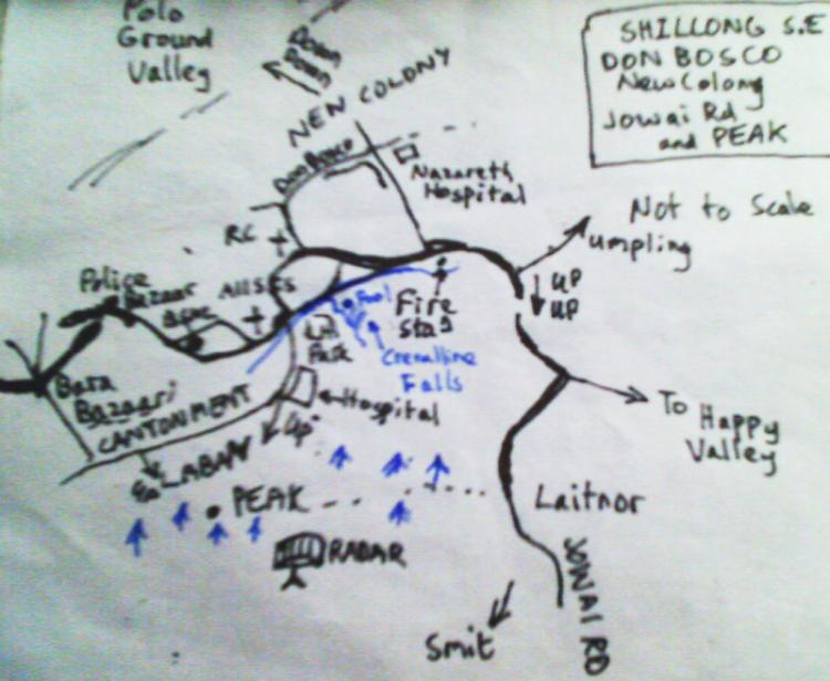 My map showing the southeast of Shillong