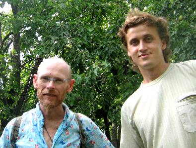 Stew and Alexi in the pear garden